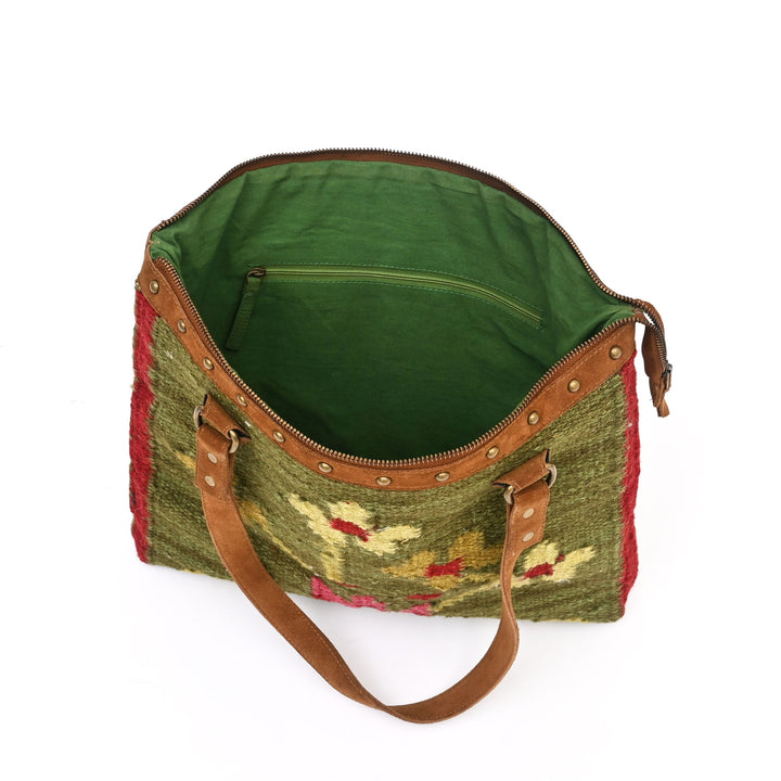 Artisan Woven Shoulder Bag | Cotton Wool Texture & Suede Details