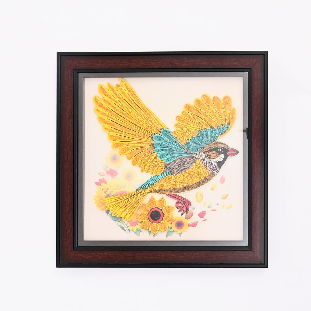 Handcrafted Paper Quilling Yellow Bird Art | Wall Decor