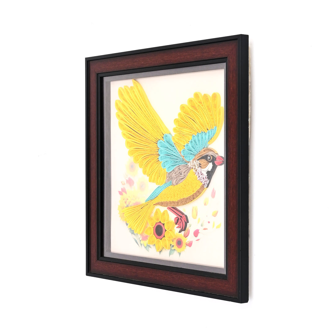Handcrafted Paper Quilling Yellow Bird Art | Wall Decor
