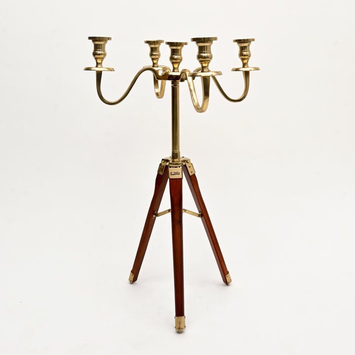 Elegant Tripod Candle Holder – Gold Polished Aluminum with Wood Detailing (17x17x31")