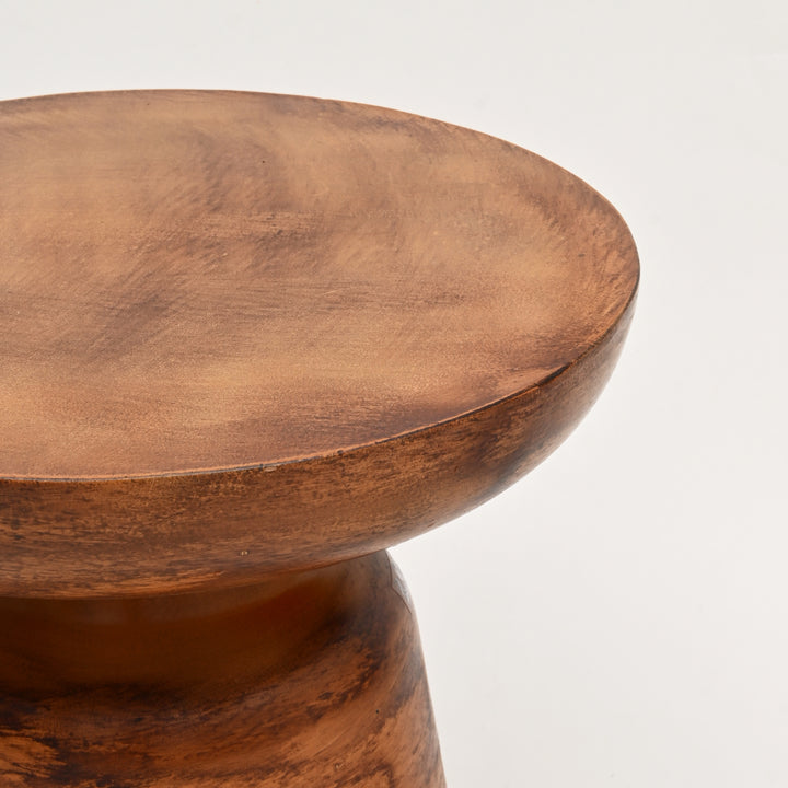Decorative Iron Round Side Table with Natural Wood Finish-17X17X15"