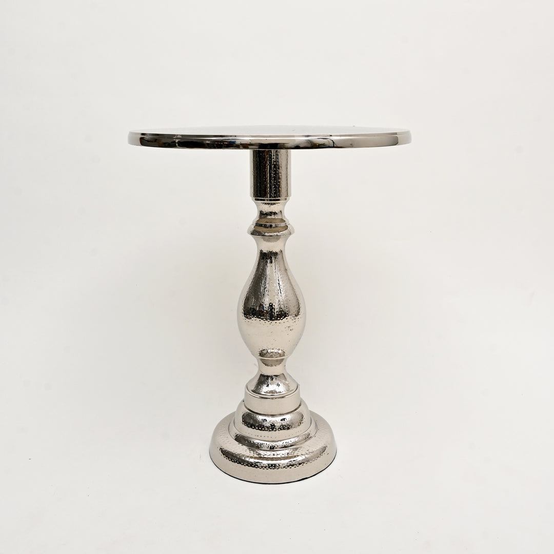 Decorative Nickel Finished Aluminum Hammered  Accent Table with Glass Top – 20X20X25.5"| Unique Side Table