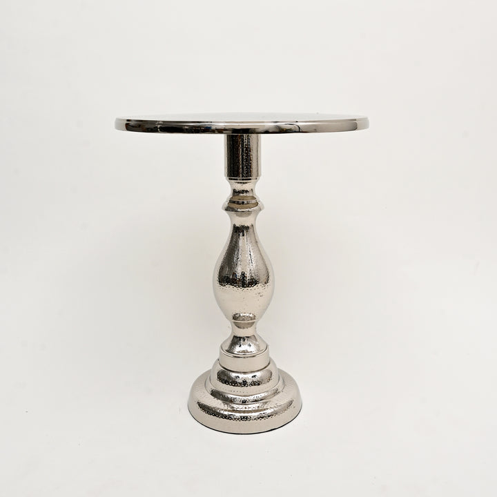 Decorative Nickel Finished Aluminum Hammered  Accent Table with Glass Top – 20X20X25.5"| Unique Side Table