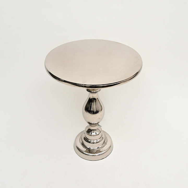 Decorative Nickel Finished Aluminum Hammered  Accent Table with Glass Top – 20X20X25.5"| Unique Side Table