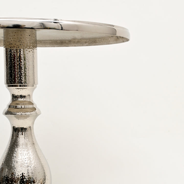 Decorative Nickel Finished Aluminum Hammered  Accent Table with Glass Top – 20X20X25.5"| Unique Side Table