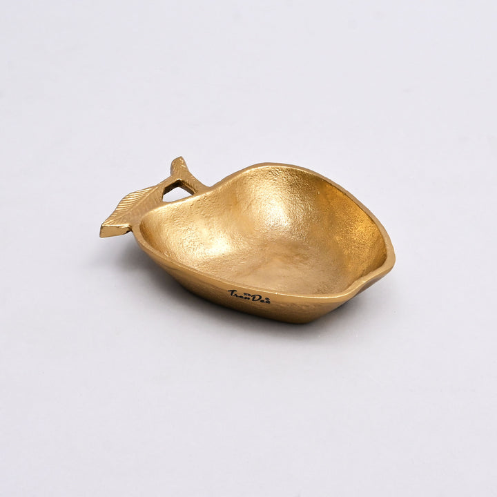 Elegant Apple-Shaped Gilded Gold Aluminum Trinket Dish – 8.7"x6.7"x2" Decorative Accent