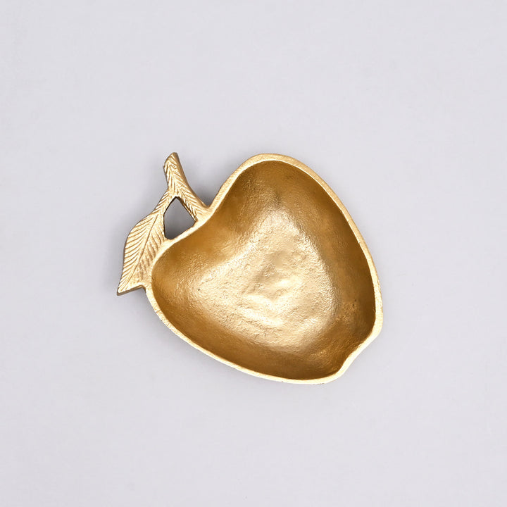 Elegant Apple-Shaped Gilded Gold Aluminum Trinket Dish – 8.7"x6.7"x2" Decorative Accent