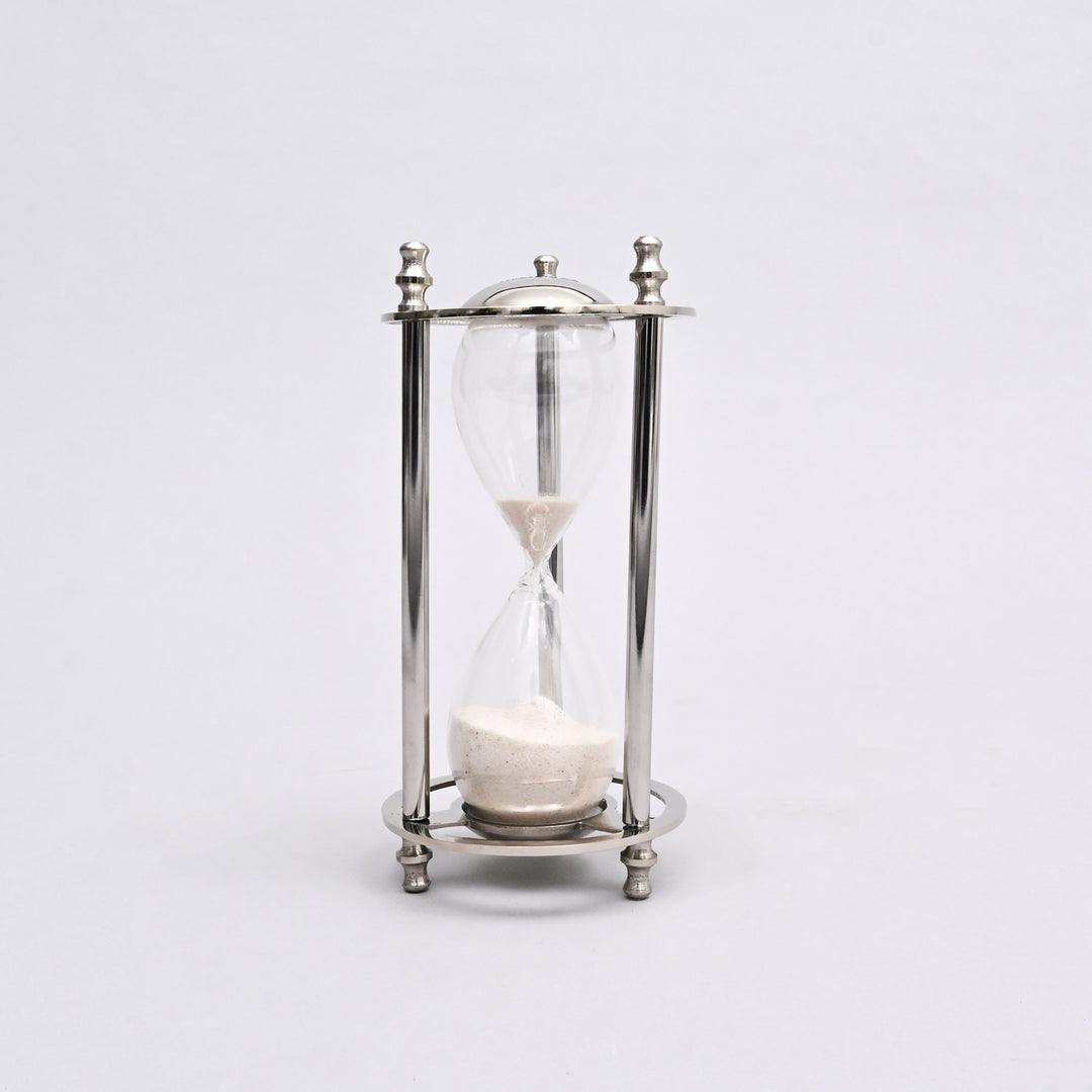 Decorative Aluminum Frame Sand Timer-Sand Clock-Hourglass-Tabletop Object-4.5x4.5x9.5"