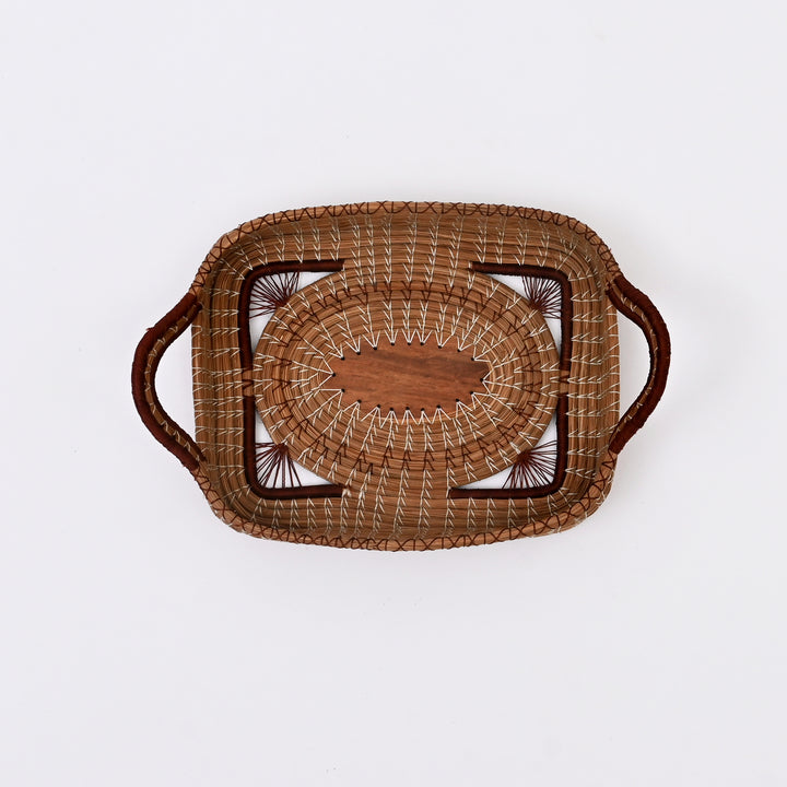 Pine Needle Fruit Basket | Handcrafted Wood Base Natural Basket