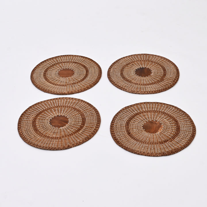 Set of 4 Placemats |Handcrafted Pine Needle & Wood Table Mats