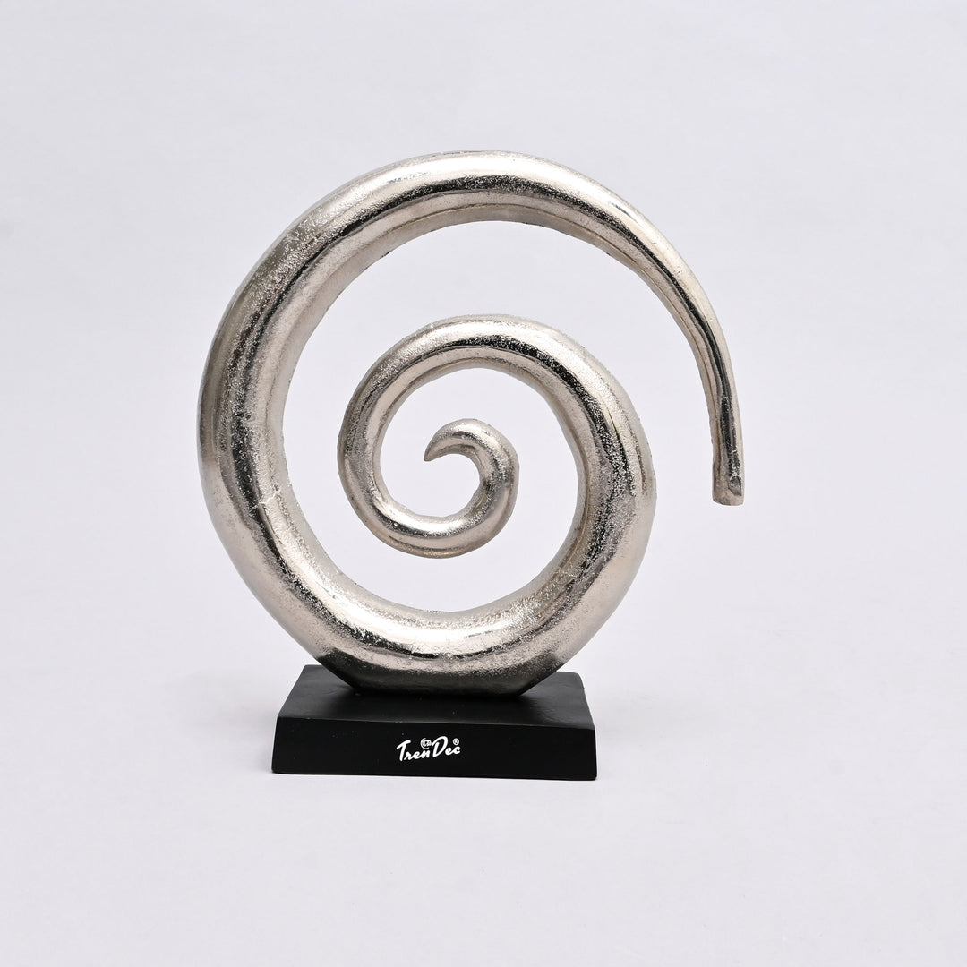 Aluminum Swirl Abstract Sculptures with Black Base –  Modern Decor, Set of 2