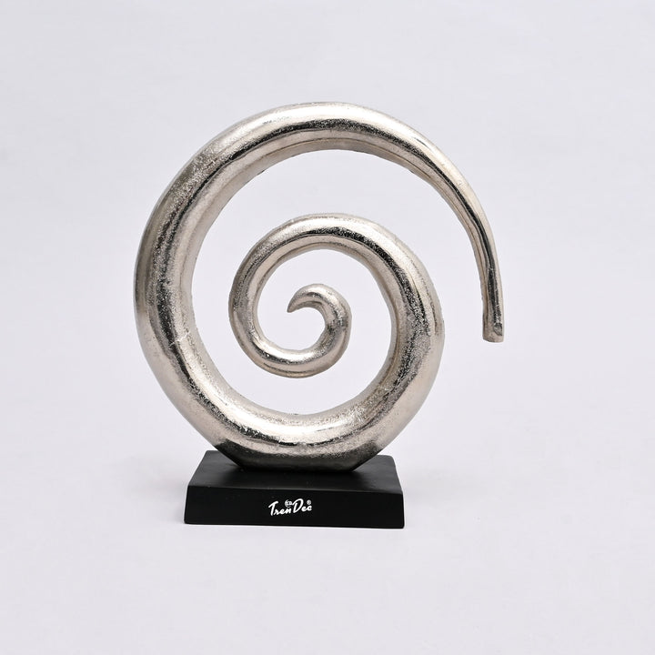 Aluminum Swirl Abstract Sculptures with Black Base –  Modern Decor, Set of 2