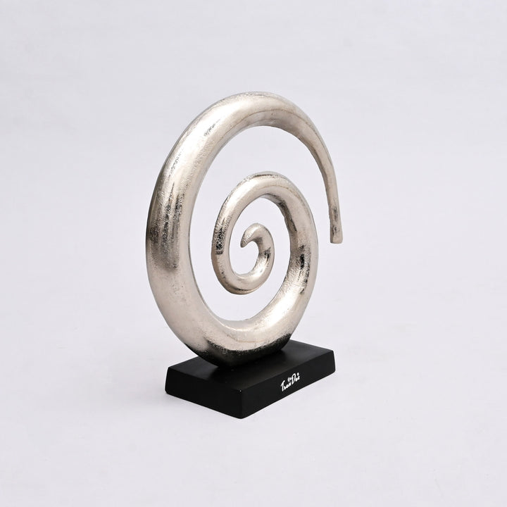 Aluminum Swirl Abstract Sculptures with Black Base –  Modern Decor, Set of 2