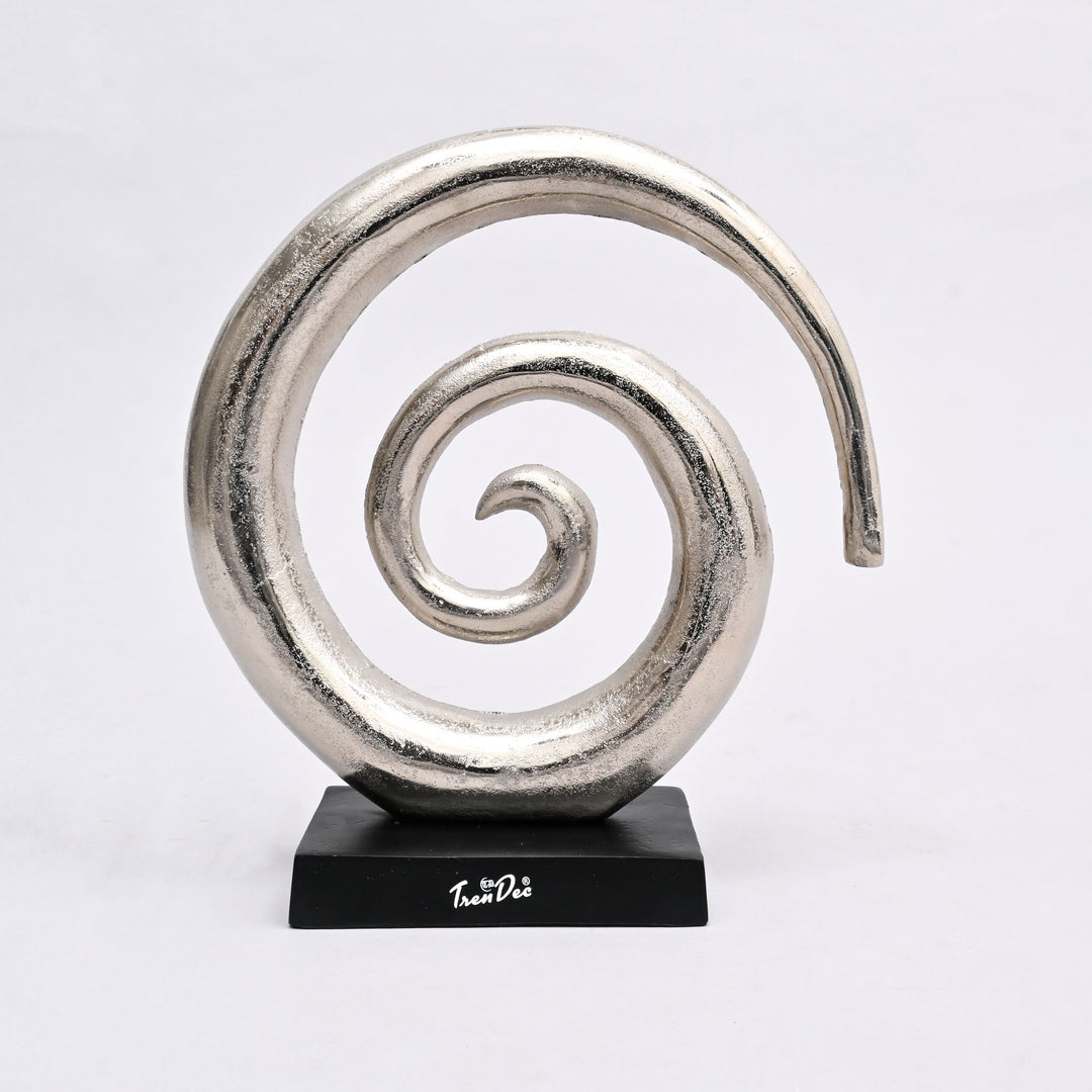 Aluminum Swirl Abstract Sculptures with Black Base –  Modern Decor, Set of 2