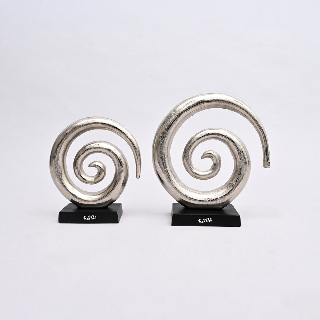 Aluminum Swirl Abstract Sculptures with Black Base –  Modern Decor, Set of 2