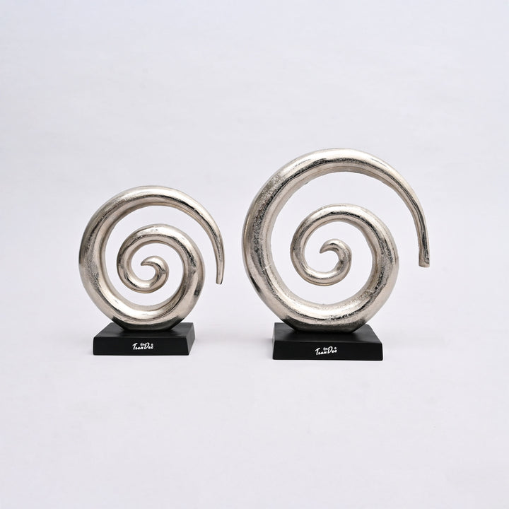 Aluminum Swirl Abstract Sculptures with Black Base –  Modern Decor, Set of 2
