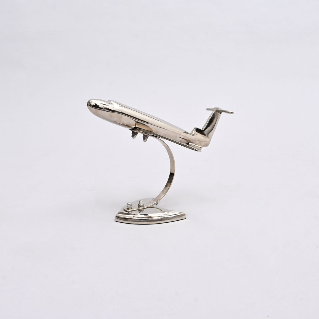 Decorative Retro Aluminum Airplane Sculpture – 8x8x6" | Nickel-Finished Table Accent