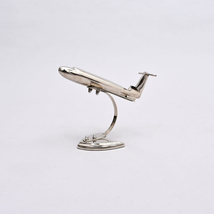 Decorative Retro Aluminum Airplane Sculpture – 8x8x6" | Nickel-Finished Table Accent