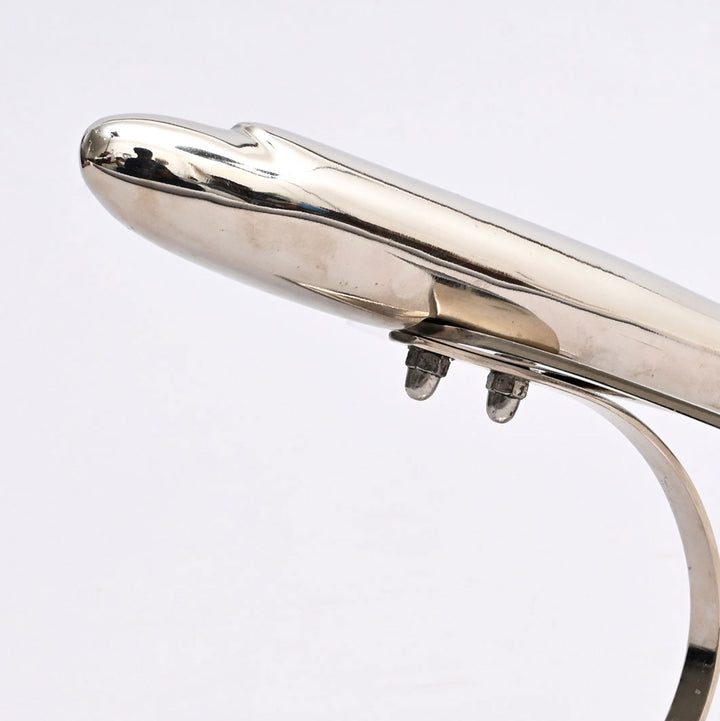 Decorative Retro Aluminum Airplane Sculpture – 8x8x6" | Nickel-Finished Table Accent