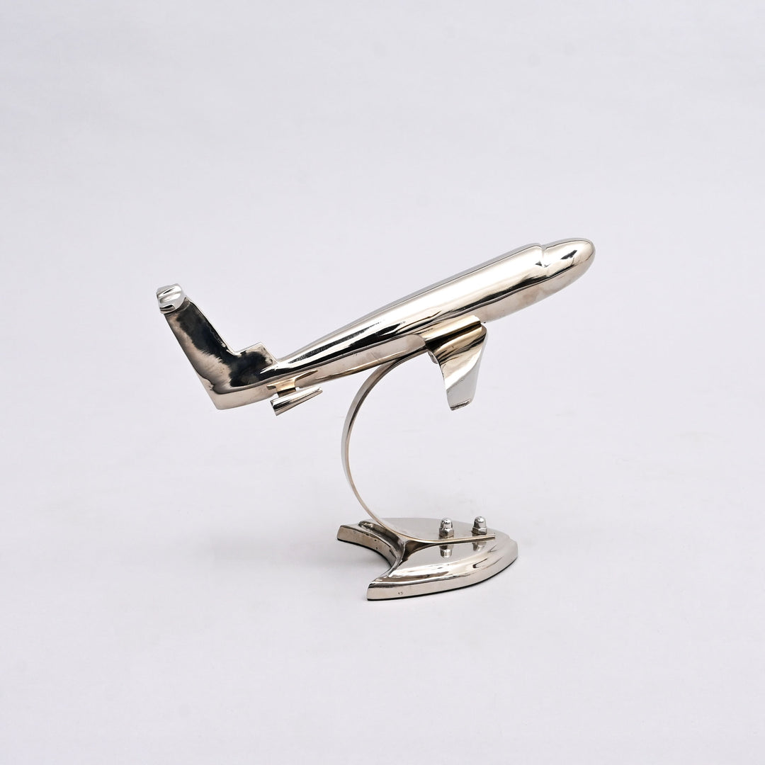 Decorative Retro Aluminum Airplane Sculpture – 8x8x6" | Nickel-Finished Table Accent