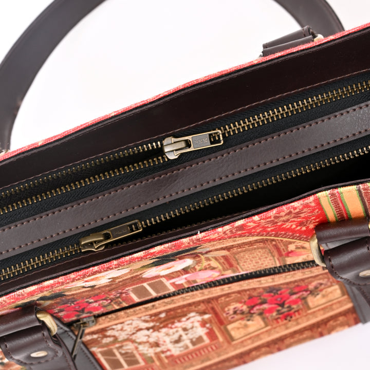 Shekhawati Haveli Print Handbag | Brown Vegan Leather 16.5"