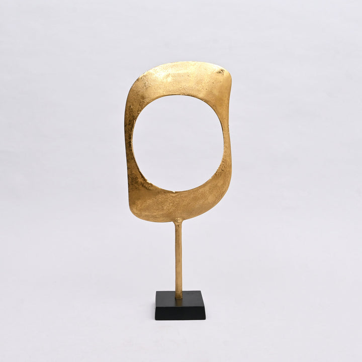 Gold & Nickel Aluminum Ring Sculptures with Black Base – Set of 2 (23" & 21" H)