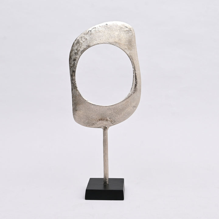 Gold & Nickel Aluminum Ring Sculptures with Black Base – Set of 2 (23" & 21" H)