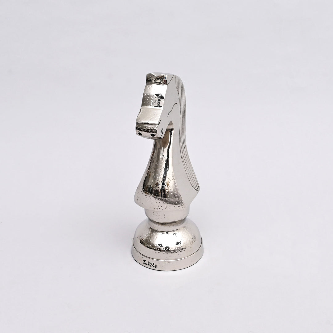 Decorative Hammered Nickel Finish Chess Horse Sculpture – Elegant Table Accent (5.5x5.5x14")