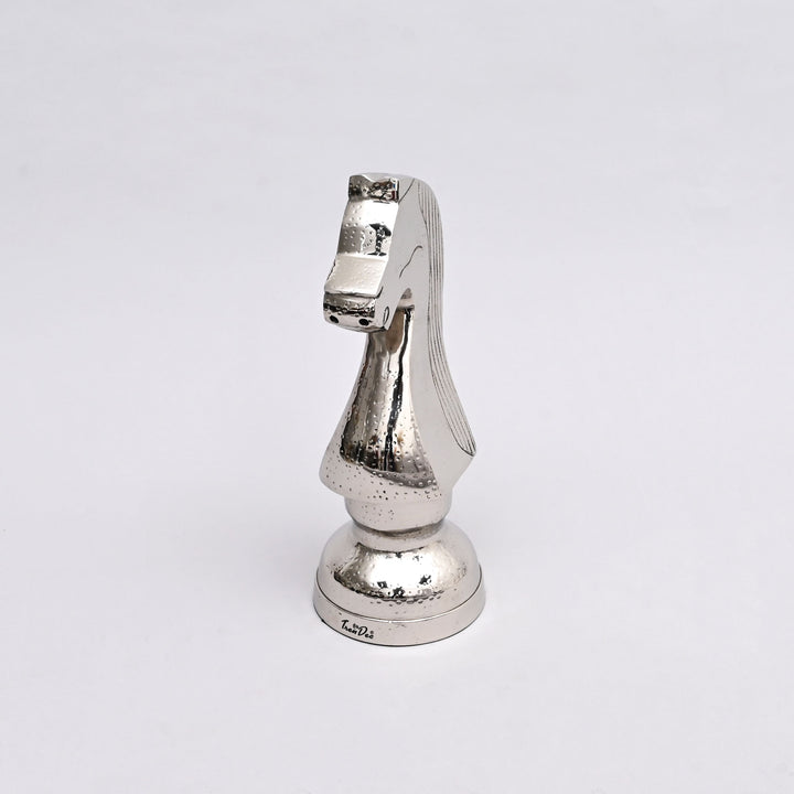Decorative Hammered Nickel Finish Chess Horse Sculpture – Elegant Table Accent (5.5x5.5x14")