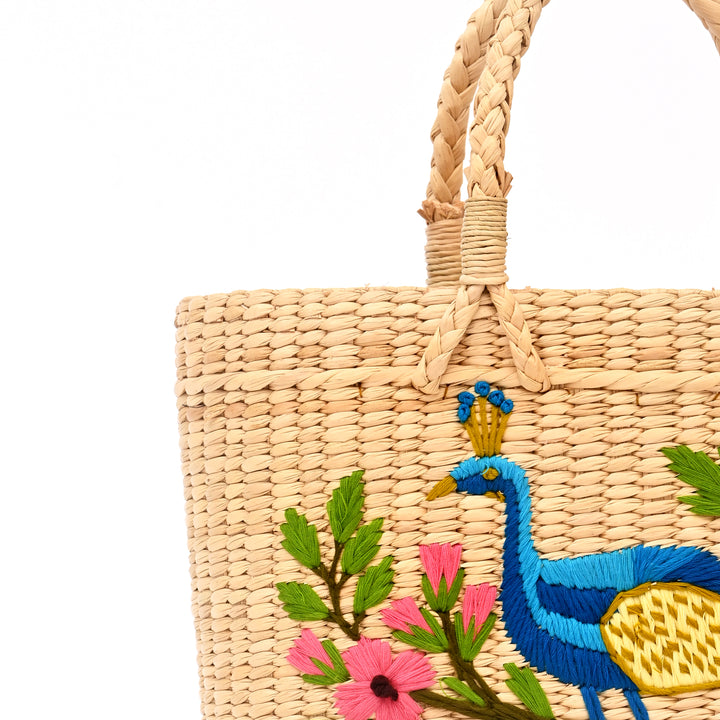 Embroidered Water Reed Handbag | Handwoven Reed Tote with Traditional Motifs