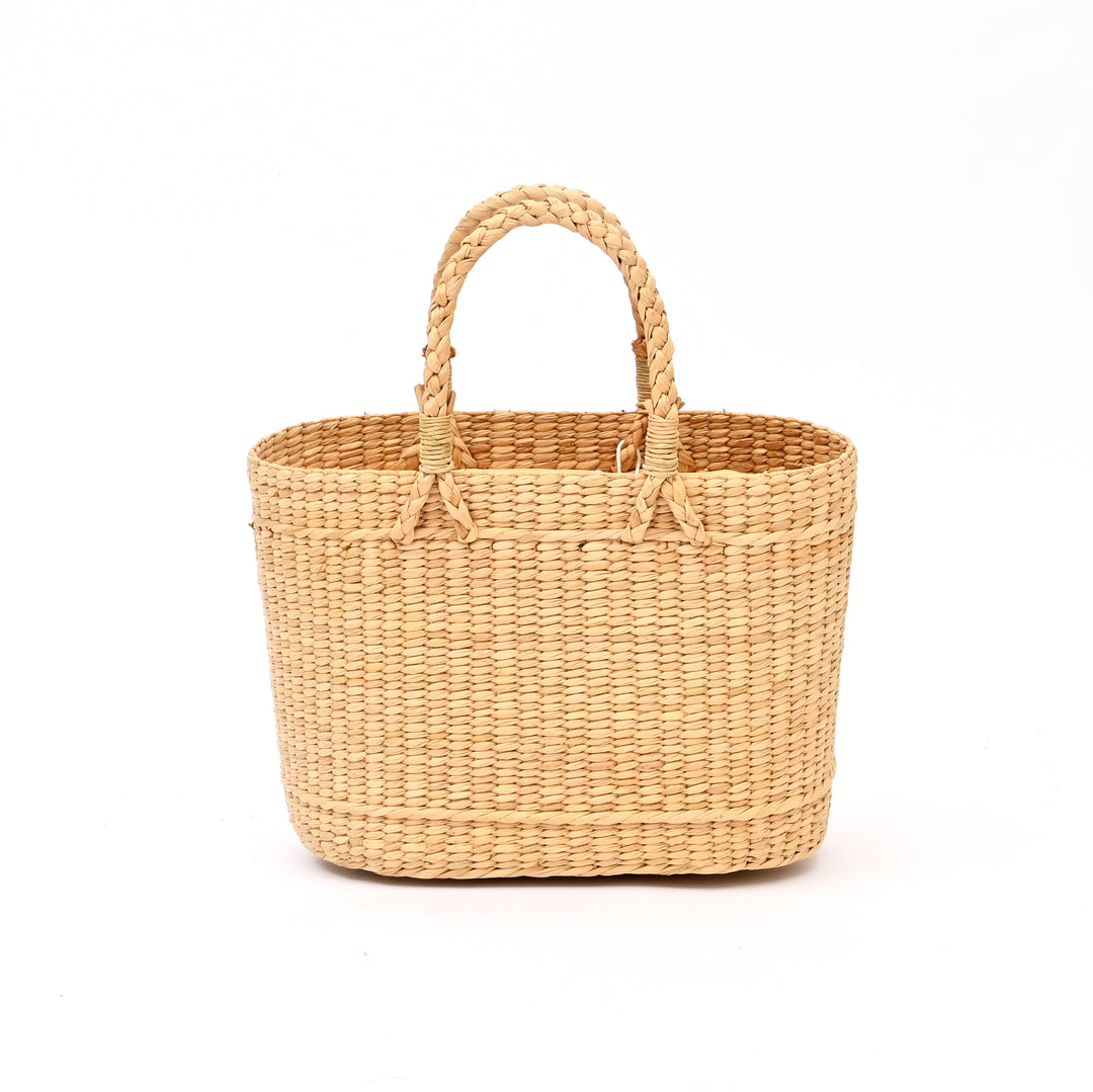 Embroidered Water Reed Handbag | Handwoven Reed Tote with Traditional Motifs