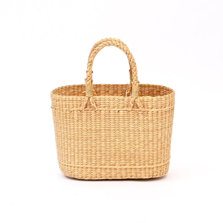 Embroidered Water Reed Handbag | Handwoven Reed Tote with Traditional Motifs
