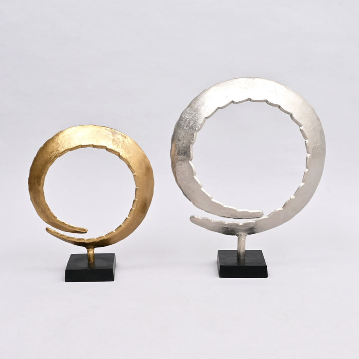 Dual Harmony Rings Sculpture – Set of 2 Modern Aluminum Art Pieces - 14"x4.5"x18"