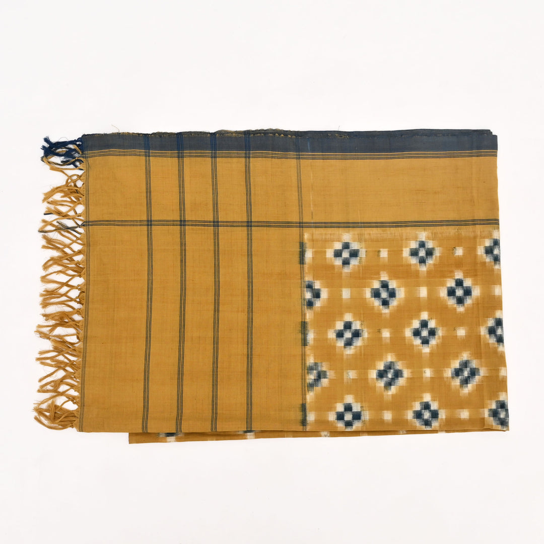 Handwoven Double Ikat Cotton Dupatta | Natural Dyes, Yellow, 98X36"