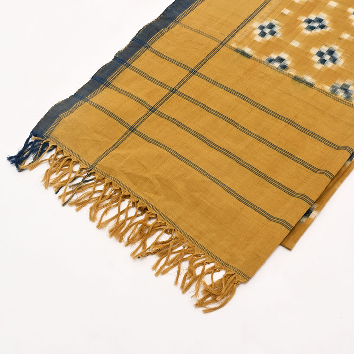 Handwoven Double Ikat Cotton Dupatta | Natural Dyes, Yellow, 98X36"