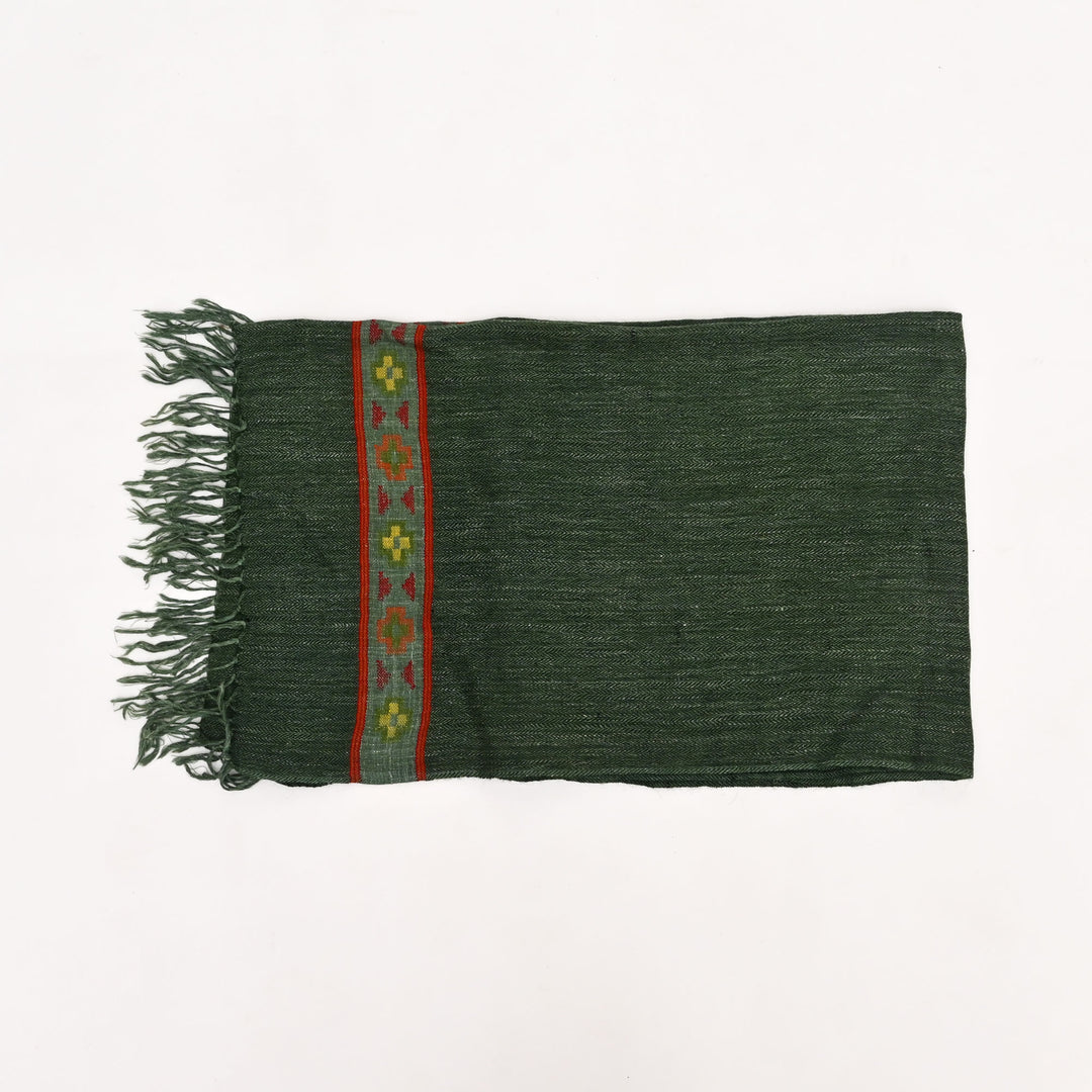 Kullu Handspun Woolen Stole in Forest Green Color, 80"x28"