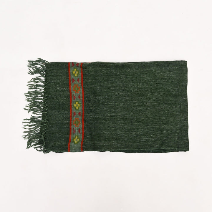 Kullu Handspun Woolen Stole in Forest Green Color, 80"x28"