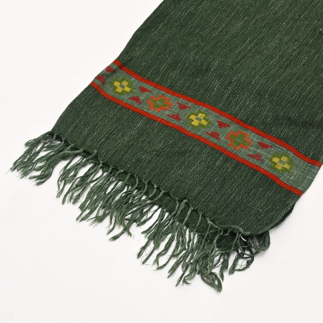Kullu Handspun Woolen Stole in Forest Green Color, 80"x28"