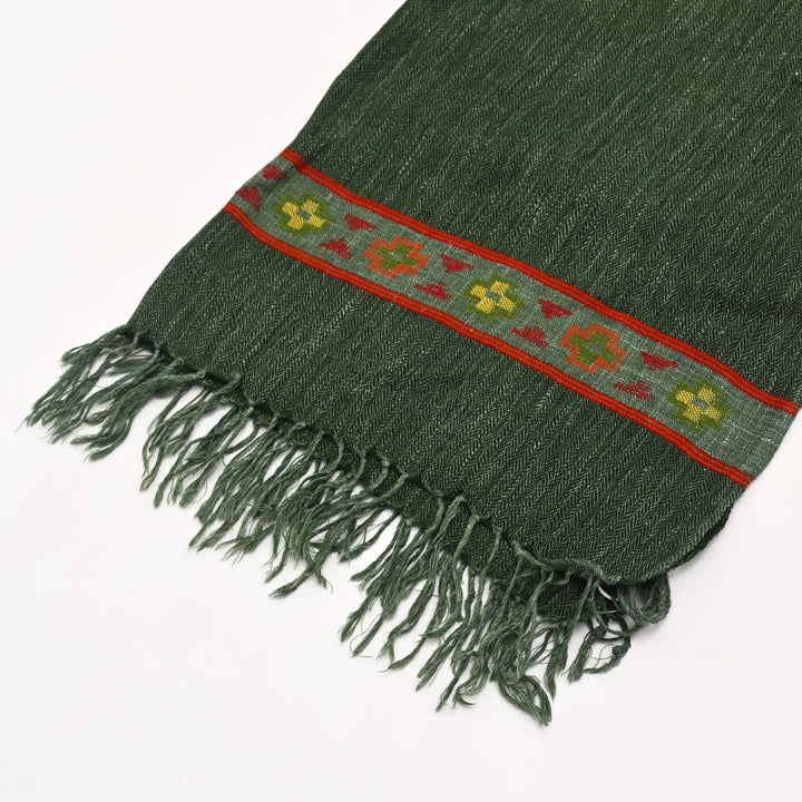 Kullu Handspun Woolen Stole in Forest Green Color, 80"x28"
