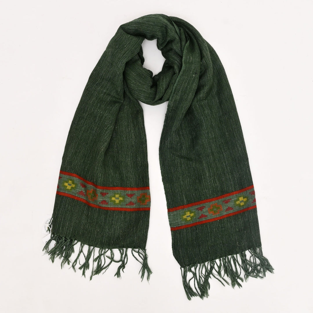 Kullu Handspun Woolen Stole in Forest Green Color, 80"x28"