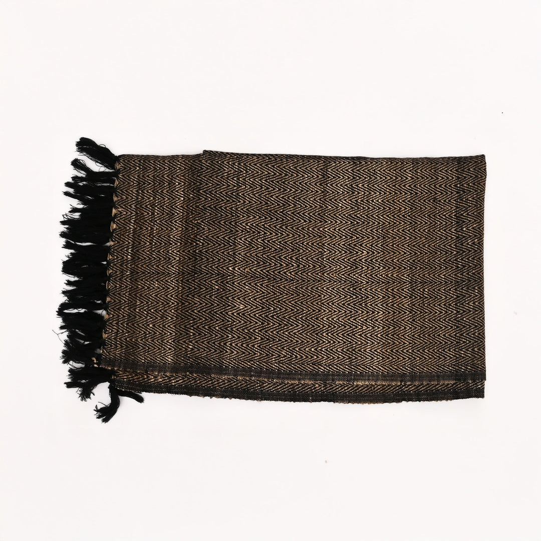 Handwoven Tasar Silk Wool Stole | Black, 74"x26"
