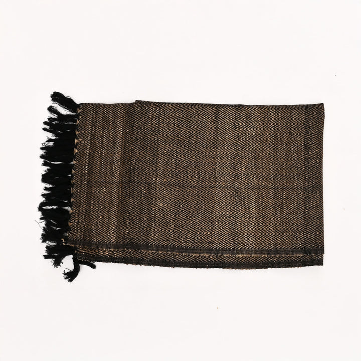 Handwoven Tasar Silk Wool Stole | Black, 74"x26"