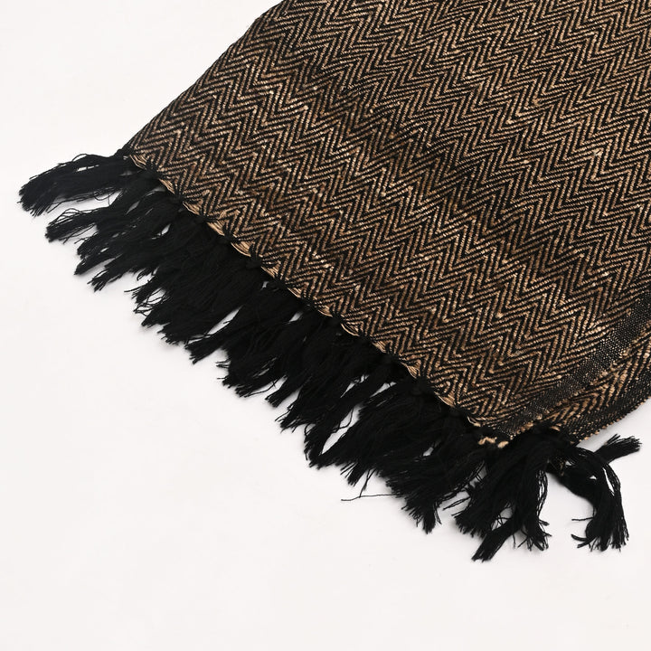 Handwoven Tasar Silk Wool Stole | Black, 74"x26"