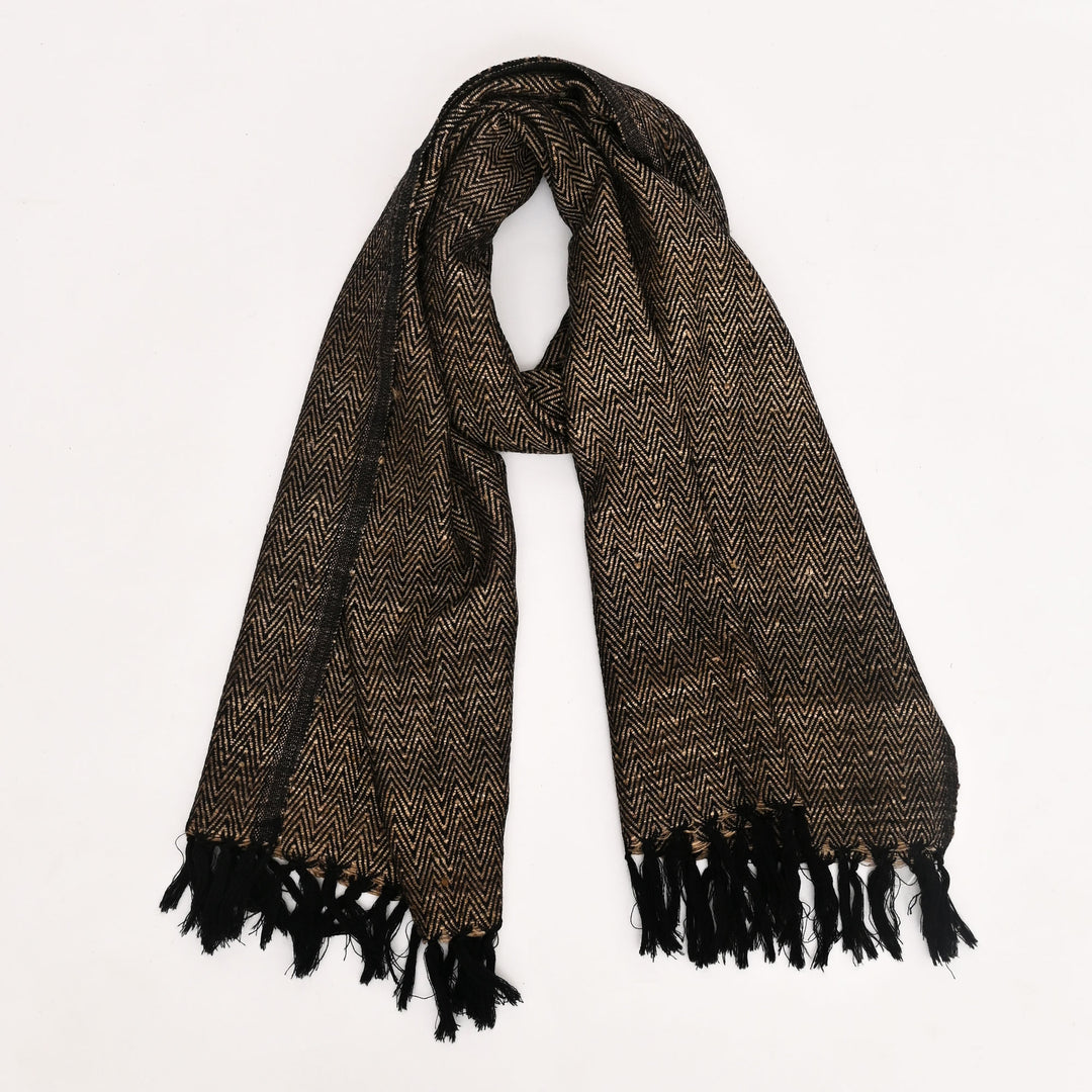 Handwoven Tasar Silk Wool Stole | Black, 74"x26"