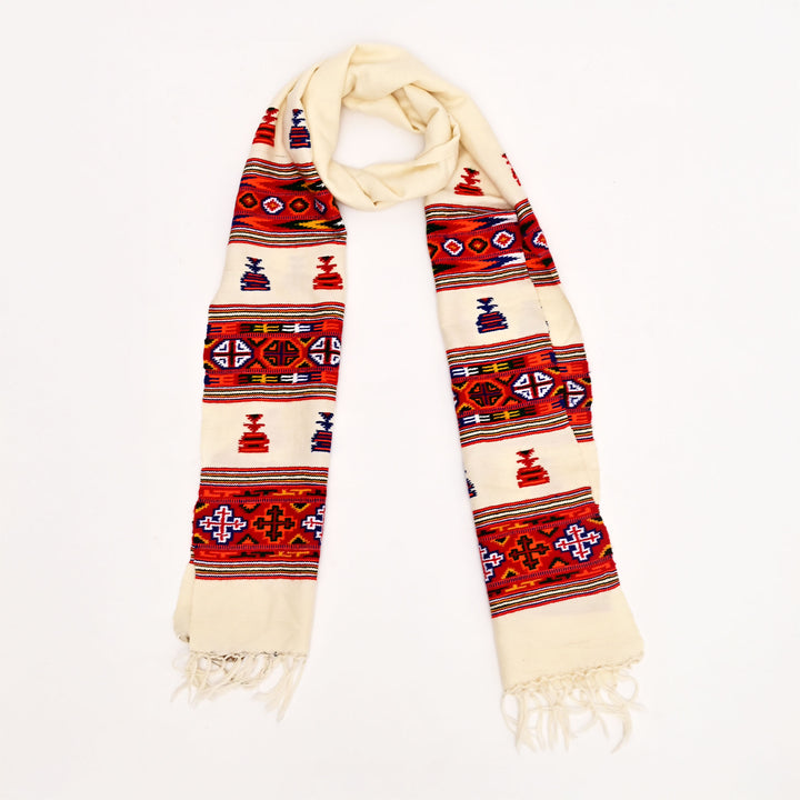 Authentic Kinnauri Wool Scarf | Handwoven Himalayan Tribal Design | 90"x14"