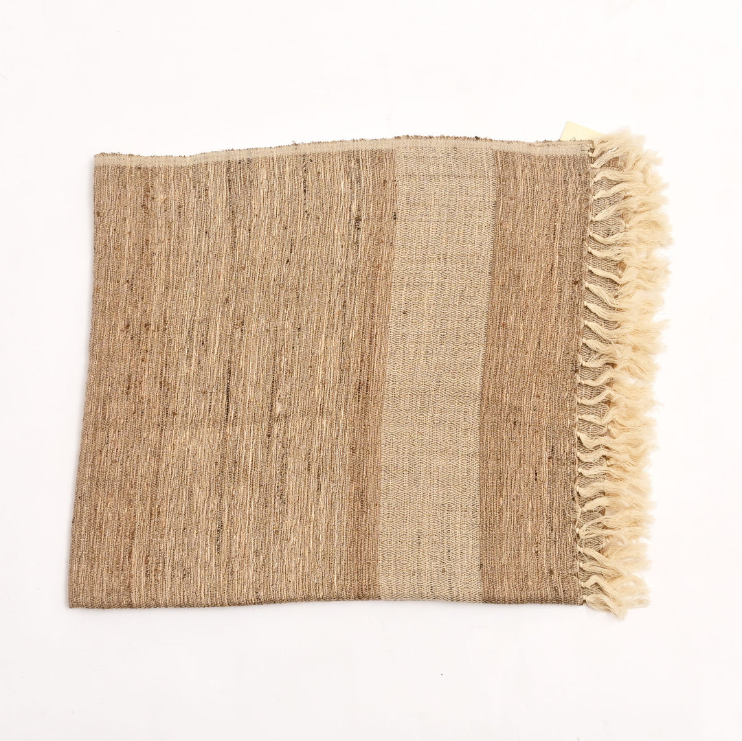 Handwoven Tasar Silk Wool Shawl | Beige, 90"x39"