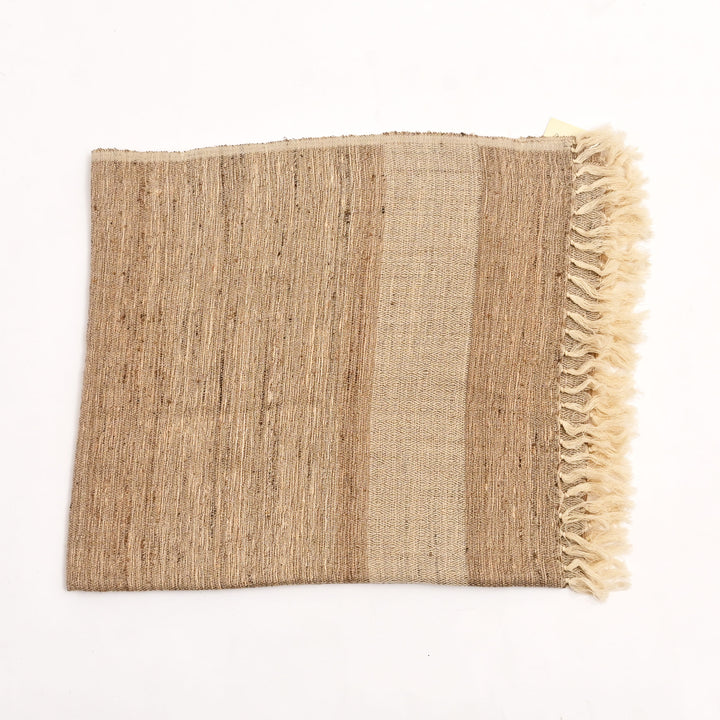 Handwoven Tasar Silk Wool Shawl | Beige, 90"x39"