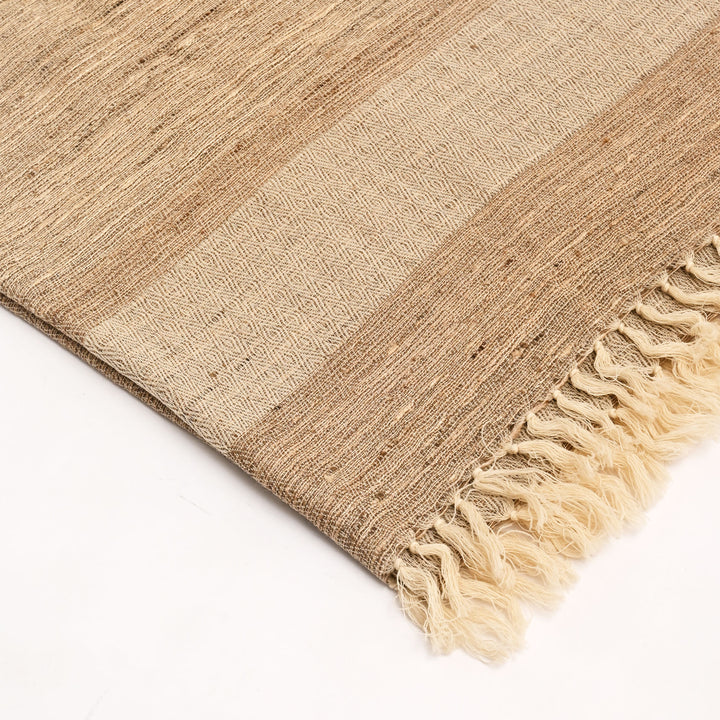 Handwoven Tasar Silk Wool Shawl | Beige, 90"x39"