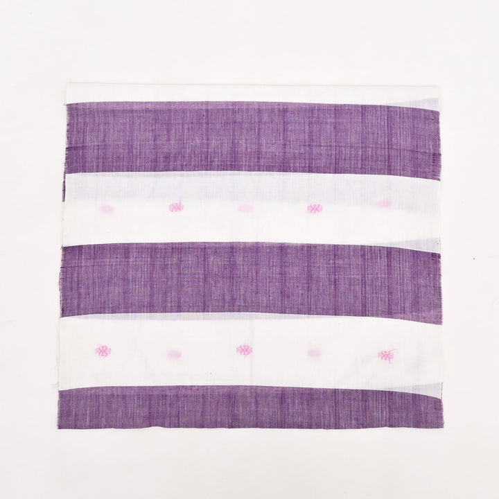 Handcrafted Cotton Stole | White & Purple Traditional Motifs (73"x20.5")
