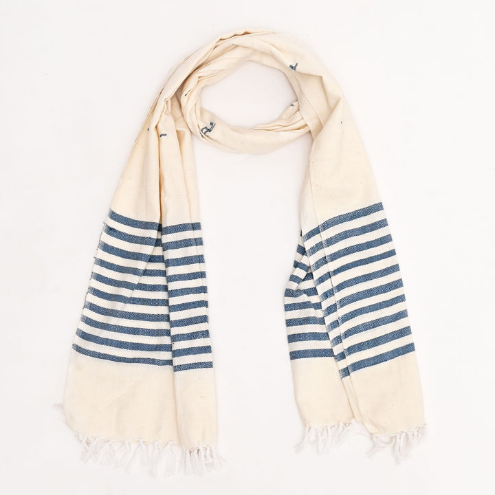 Handwoven Cotton Stole | Traditional Uttarakhand Design, 100% Cotton-80X32"